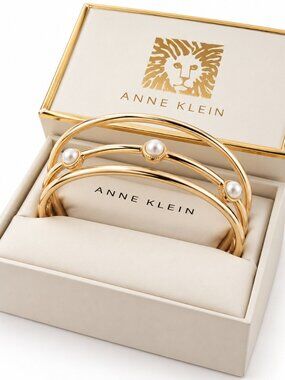 Anne Klein Gold Tone Pearl Bangle Bracelet Set